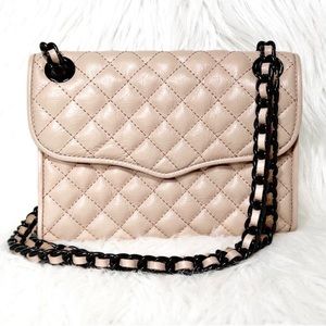 Rebecca Minkoff Leather Quilted Blush Peach Black Chain Link Mini Shoulder Bag